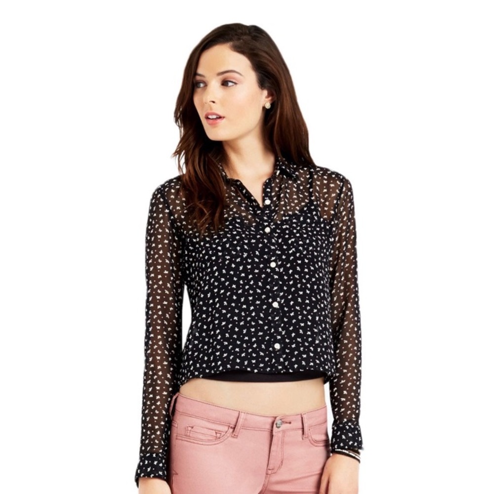 Aeropostale Black Butterfly Print Button Down